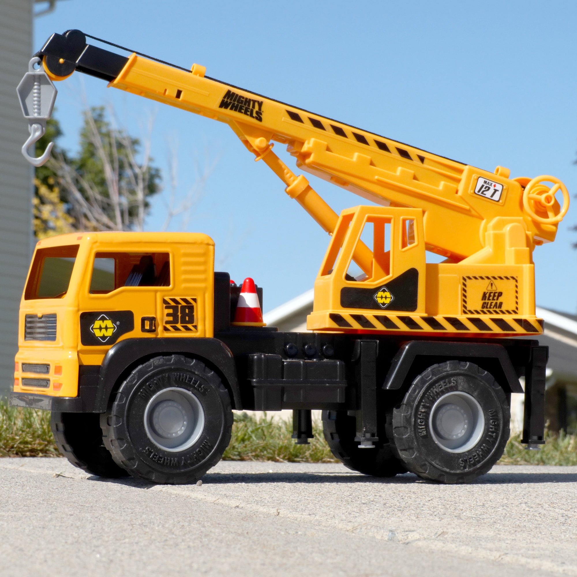Mighty Wheels: 16" Mighty Mobile Crane - Sounds Construction Toy Vehicle, Realistic Boom, Hook & Transport, Durable Indoor-Outdoor Play, Kids Ages 3+