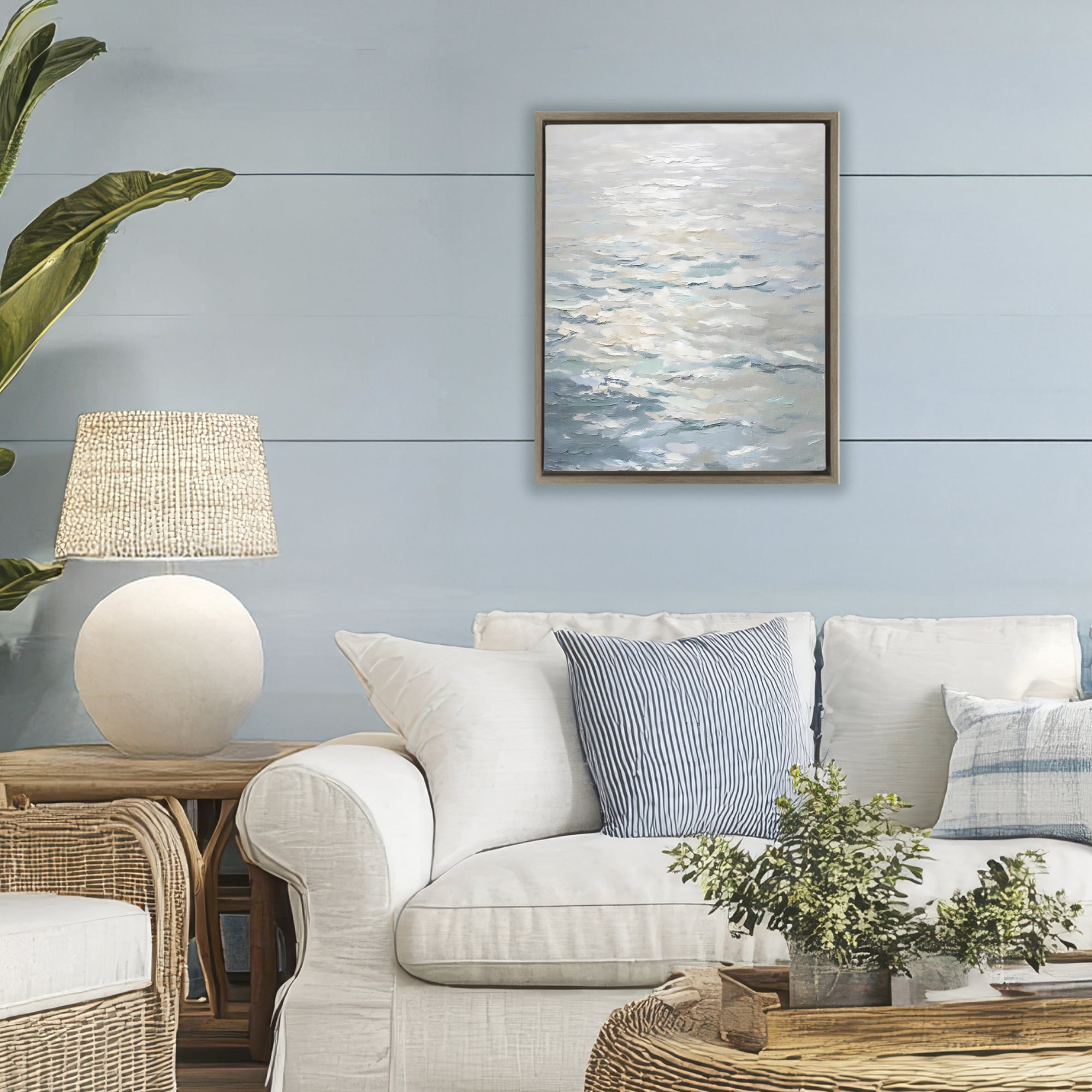 Stupell Industries Shallow Reflections Calm Sea Brown Framed Floater Canvas Wall Art, design by Riley B
