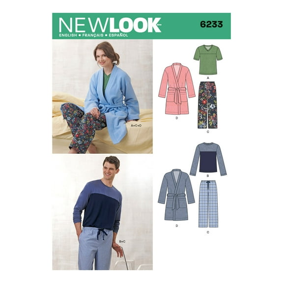 New Look Sewing Pattern 6233 - Unisex Pants, Robe and Knit Tops, Size: A (XS-XL)