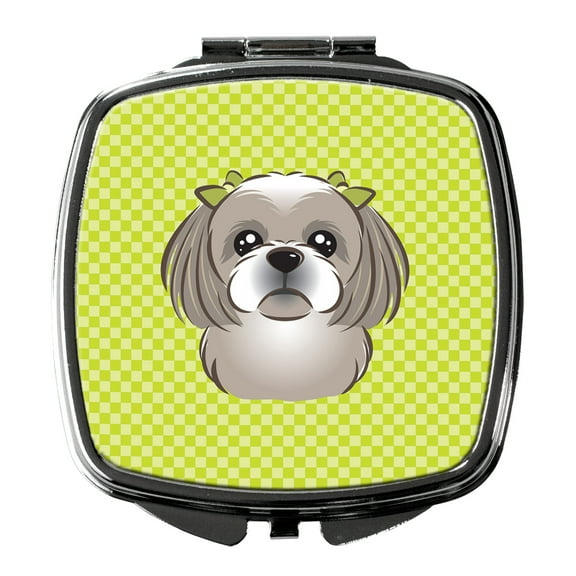 Checkerboard Lime Green Gray Silver Shih Tzu Compact Mirror BB1312SCM