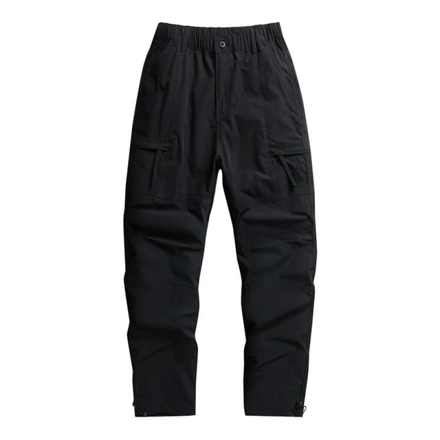 Dagugfen Mens Cargo Pants Elastic Waist Button Fitted Solid Color Outdoor Hiking Pants Zipper Pockets