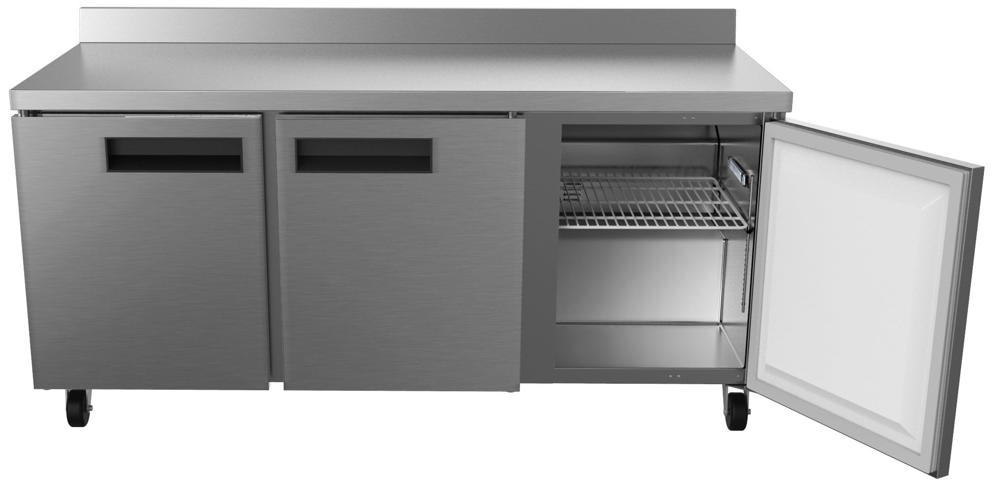 KoolMore 72" Stainless Steel 3 Door Worktop Commercial Refrigerator with 3 1/2 Backsplash - 16.9 cu.ft
