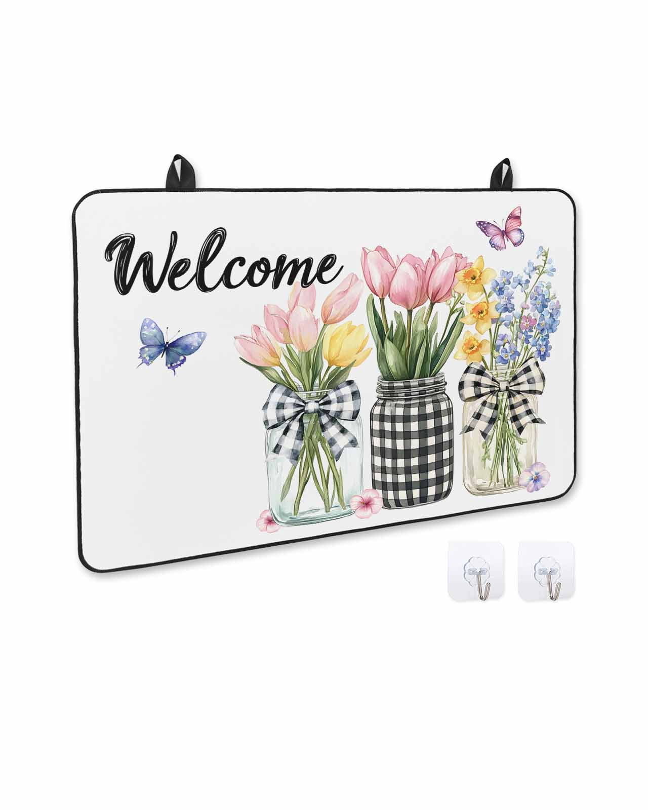 nqOlkjepod Large Induction Cooktop Protector Mat 24"x21", Spring Flowers Stove Top Covers for Electric Stove, Farmhouse Tulip Botanical Watercolor Stove Burner Cover Mats, Glass Top Stove Cover