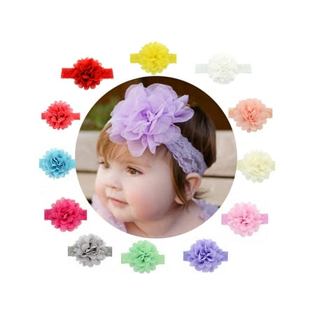 Baby Headband, Coxeer Baby Girls Ribbon Hair Bows Clips Lace Flower Headbands For Girls Kids 12 Pcs (Colorful)