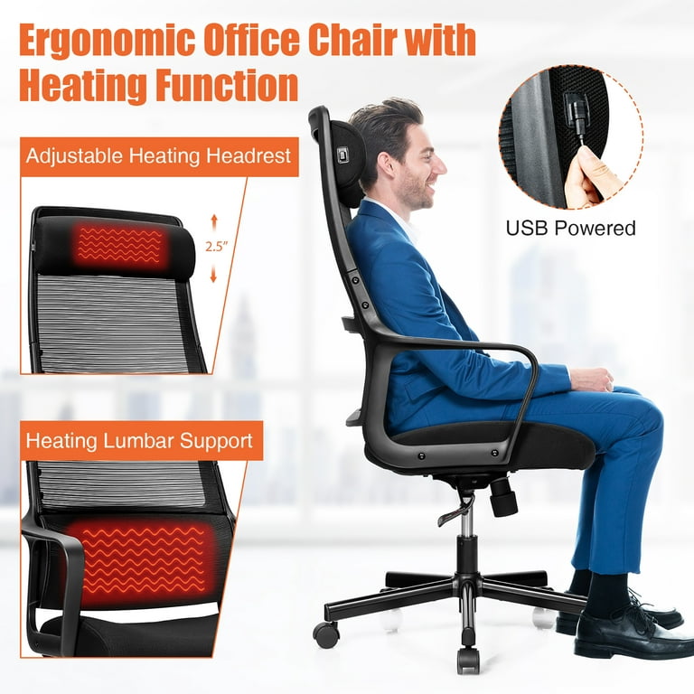 Costway Adjustable Mesh Office Task Chair Heating Lumbar Support Headrest  Black