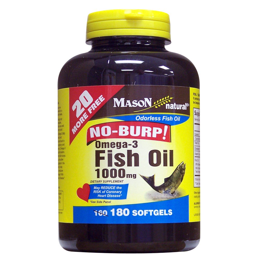 Mason Natural, Omega 3 Fish Oil 1000mg Softgels, Bonus Size 200Count