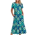 thumbnail image 2 of Qiopertar Robe d'Été Décontractée à Manches Courtes Col Rond Robe Maxi Fluide à Volants avec Poches Imprimé Plumes Grandes Économies de Vacances! à Moins de 5$ jusqu'à 90 % de Réduction, 2 of 6
