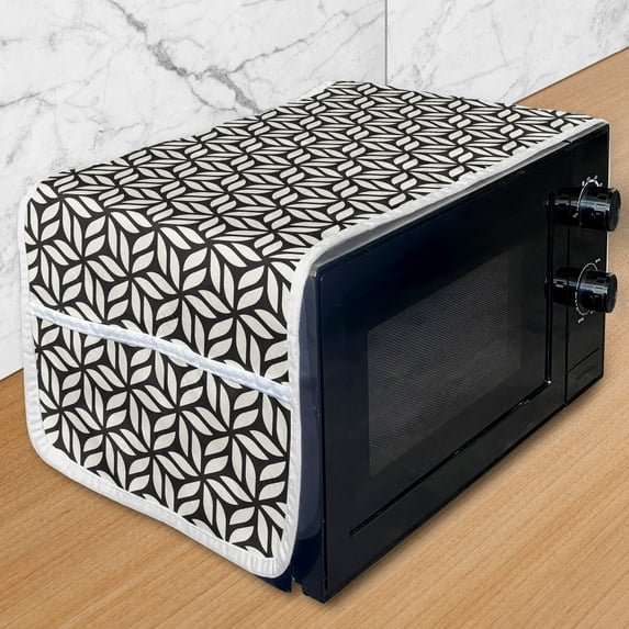 Lattice Microwave Oven Cover, Pastel Silhouettes of Flower Petals Abstract Style on Dark Backdrop, Water Resistant Organizer with Pockets for Kitchen, 36" x 12", Charcoal Grey and Ivory, by Ambesonne
