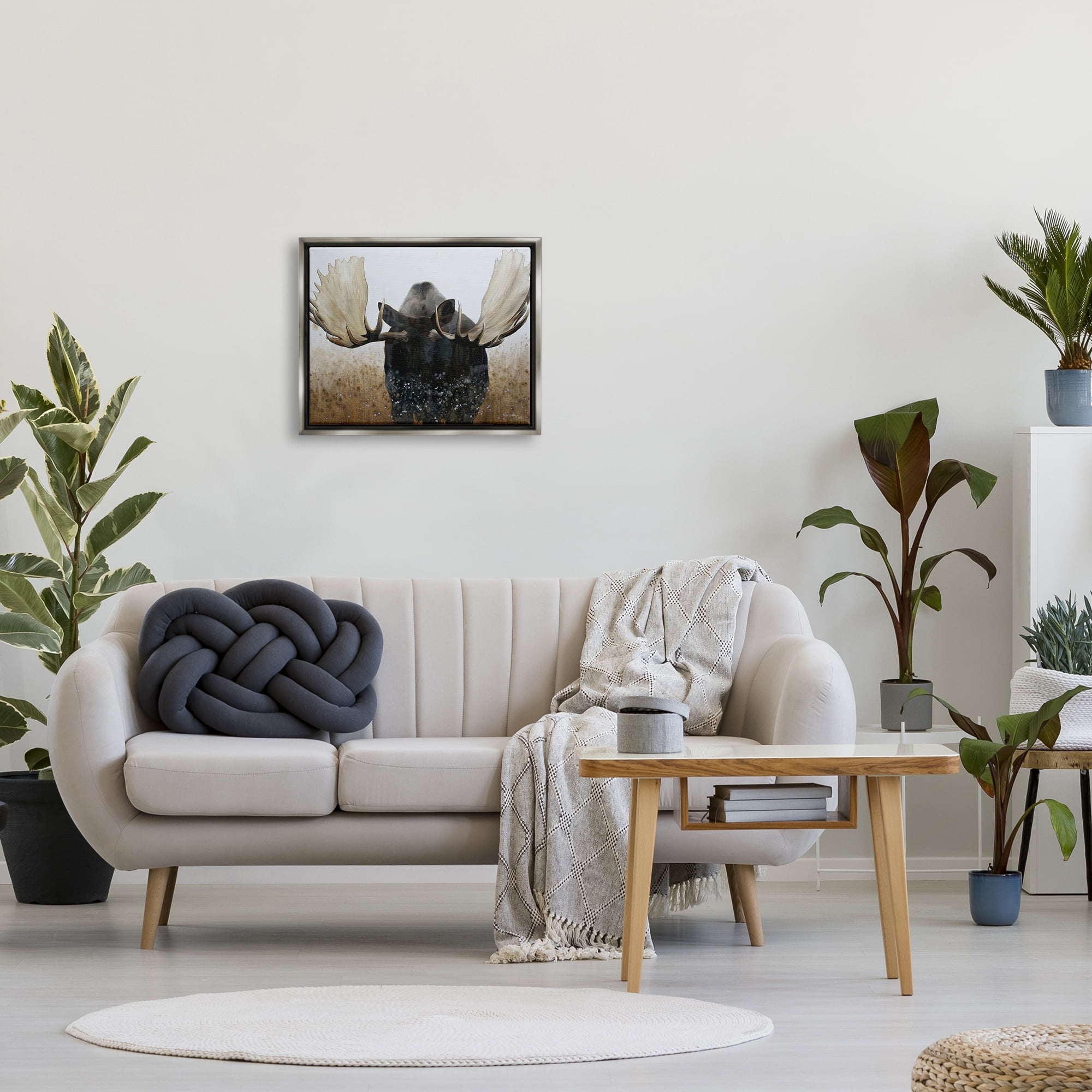 Stupell Industries Moose Portrait Modern Splash Animals & Insects Painting Gray Floater Framed Art Print Wall Art, 21 x 17