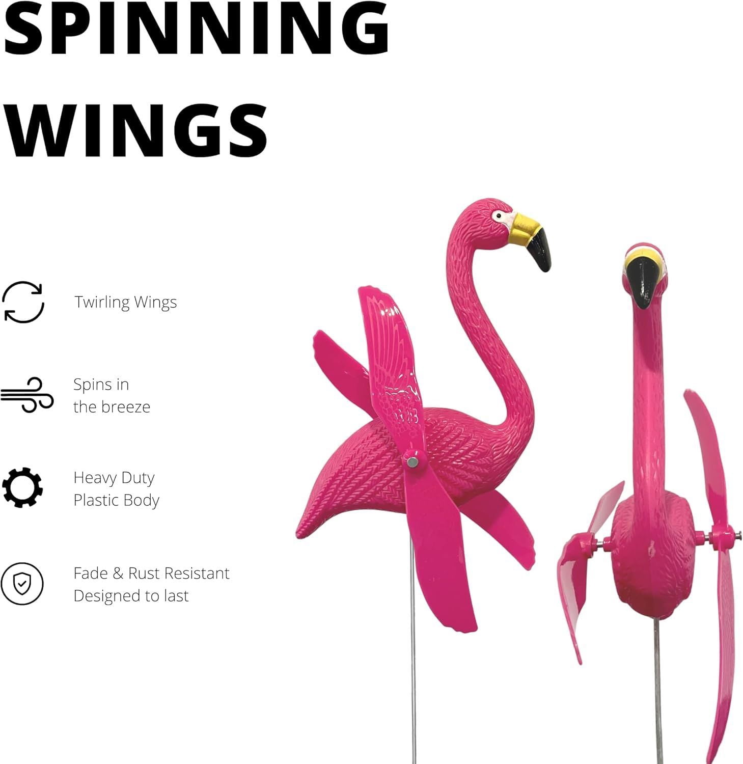 4E's Novelty 12 Pcs Twirling Wings Pink Flamingo Yard Decorations, Small Garden Decor & Party Supplies