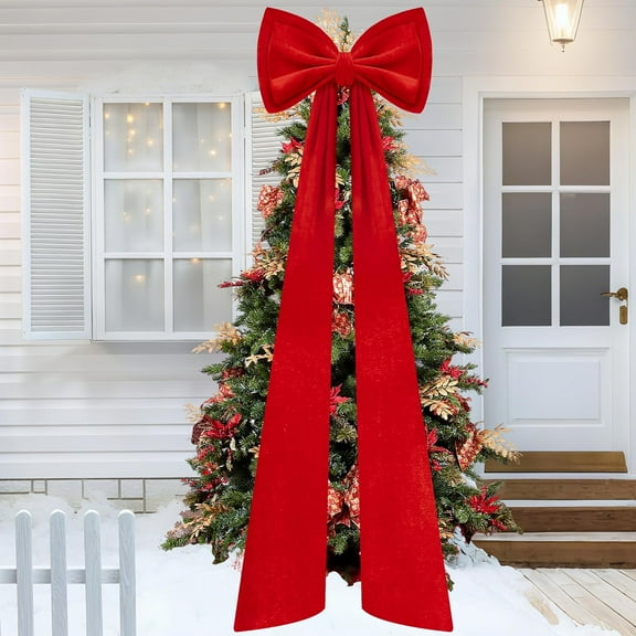 FlareFable 59 Inch Huge Red Bow Christmas Tree Topper, Double-Layer Large Red Velvet Decorate Bows Christmas Decoration, Extra Large Red Christmas Velvet Bow for Home Party Wedding Car Holiday Decor