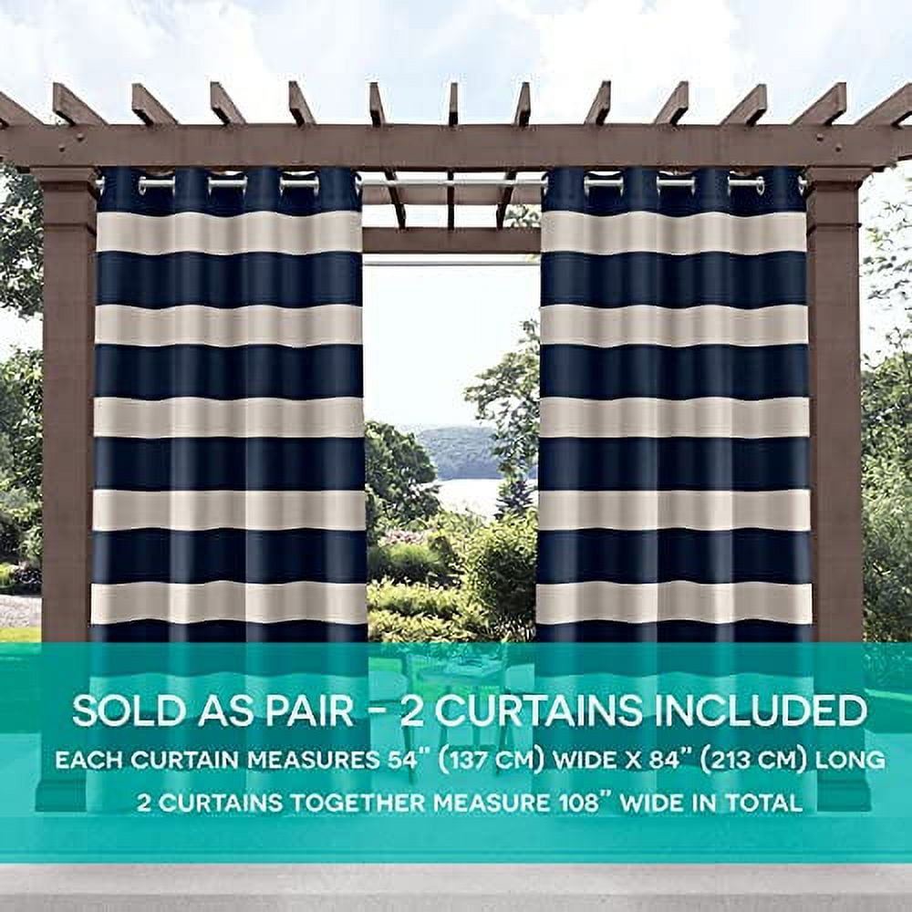 Exclusive Home Curtains Cabana Stripe Indoor/Outdoor Light Filtering Grommet Top Curtain Panels, 54"x108", Navy, Set of 2