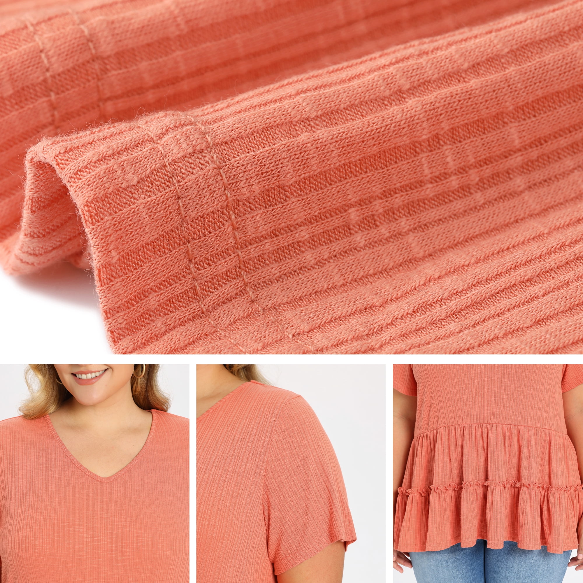DARING DIVA Women's Plus Babydoll Tops V Neck Casual Loose Fit Blouses 2X Orange