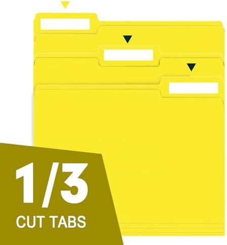 File Folder,  150 Pack 1/3 Cut Tab File Folders Letter Size, Yellow, Folders with Tab, Great for Organizing and Easy File Storage