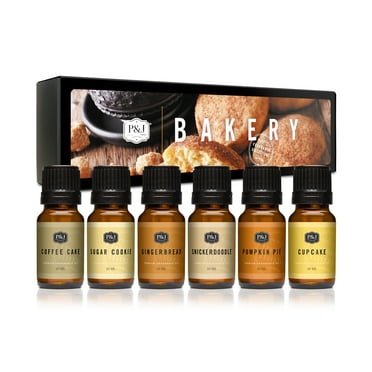 Bakery Set of 6 Fragrance Oils - Premium Grade Scented Oil - 10ml - Pumpkin Pie, Cupcake, Sugar Cookies, Coffee Cake, Snickerdoodle, Gingerbread