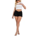 thumbnail image 2 of jinghuiyue Womens Ripped Denim Shorts Mid Rise Stretchy Frayed Raw Hem Casual Summer Jean Shorts S, 2 of 4