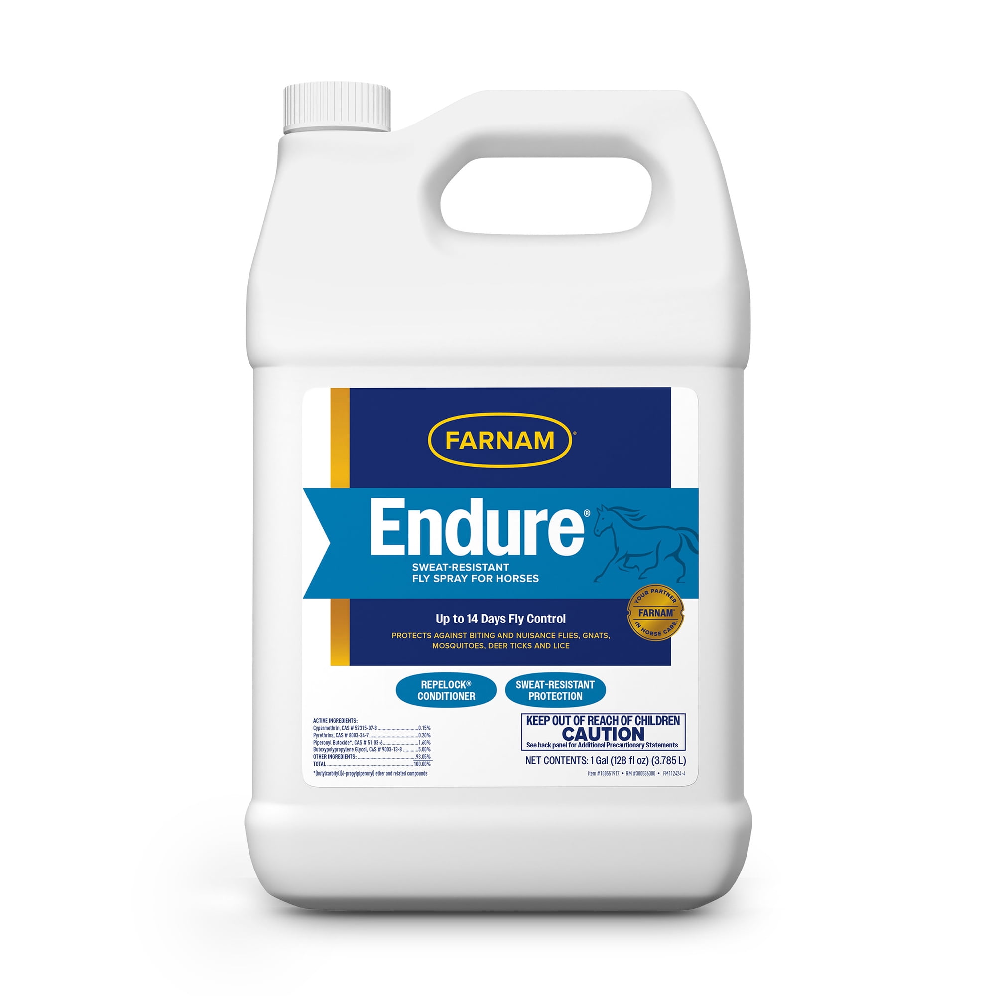 Farnam Endure Sweat-Resistant Fly Spray for Horses, Kills & Repels Horse Flies & Mosquitoes, 128 fl oz Refill