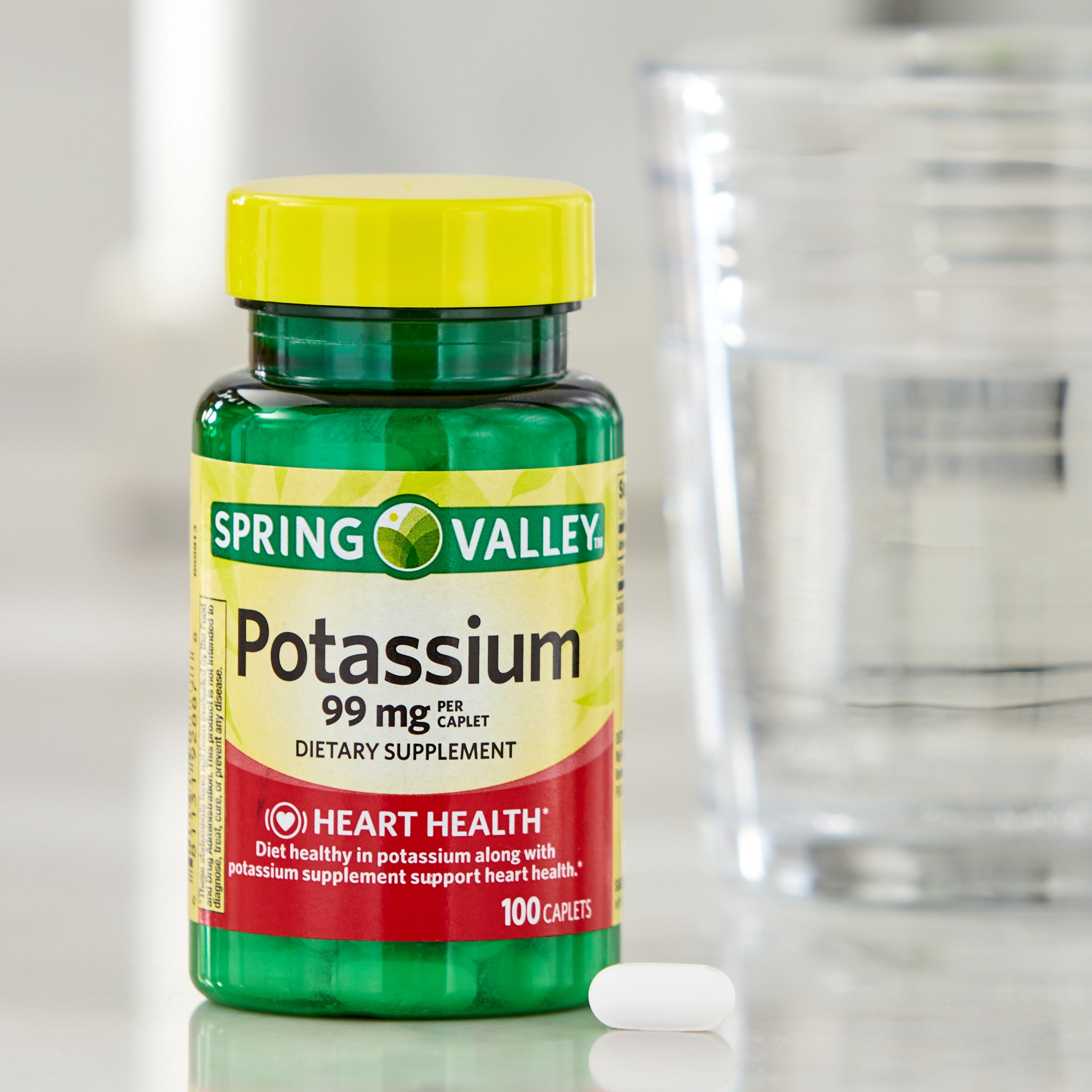Spring Valley Potassium Dietary Supplement Caplets for Heart Health, 99 mg, 100 Count