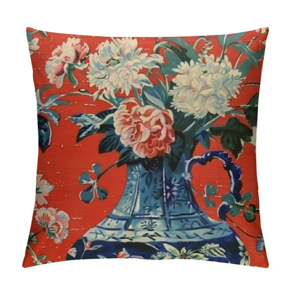 Chinoiserie Throw Pillow Case Decor Ginger Jar Red Lumbar Support Pillow Case Oriental Chinese Decorative Pillow Home Ethnic Cushion Cover for Home Decor Sofa
