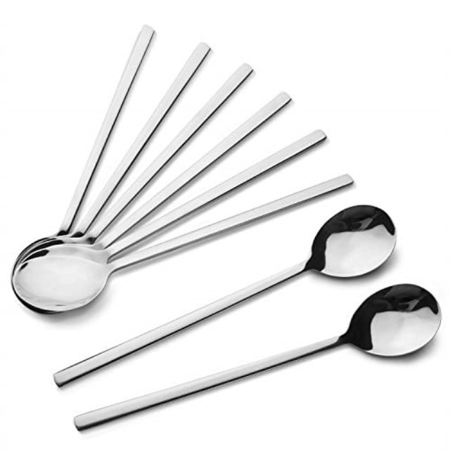 spoons, 8 pieces stainless steel korean spoons,8.5 inch soup spoons,long handle dinner spoons,rice spoon,table spoon for home, kitchen or restaurant