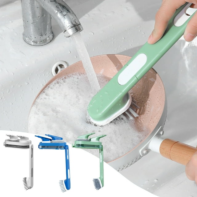 Juego de Cepillos de Cocina 3 En 1, Cabezales Reemplazables, Mango Ergonómico Antideslizante, Multiusos para Limpiar Platos, Ollas, Sartenes y Fregaderos, Ahorra Espacio, Blanco/Azul/Verde, 19,5 X 9,