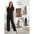 thumbnail image 4 of Gleelist Pajamas Sets For Women Comfy Short Sleeve V neck Basic Pleated Tops and Pants Pajama Set 2 Piece Lounge Pjs Summer Sleepwear S-XXL, 4 of 7