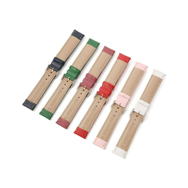 Correa de reloj de cuero con hebilla de pasador lisa Correa de reloj de cuero rojo blanco azul morado rosa Correa de reloj para hombre y mujer