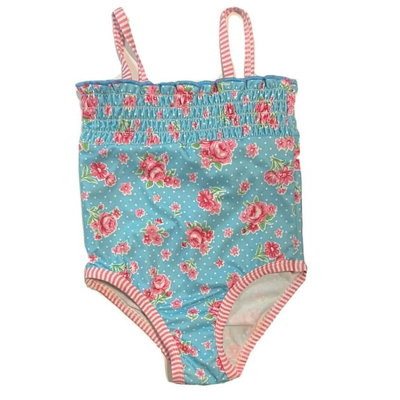 PENELOPE MACK GIRLS SWIMSUIT - BLUE FLOWER SZ 18 MONTHS - ONE PIECE UPF 50 