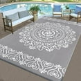 thumbnail image 3 of MJIAexp 6'x9' Gray Outdoor Rug Patio Rug Waterproof RV Outdoor Rug Camping Rugs Reversible Plastic Straw Rug Large Outdoor Mat for Camping, Balcony Apartment, Patio, Porch, Picnic, Beach, 3 of 9
