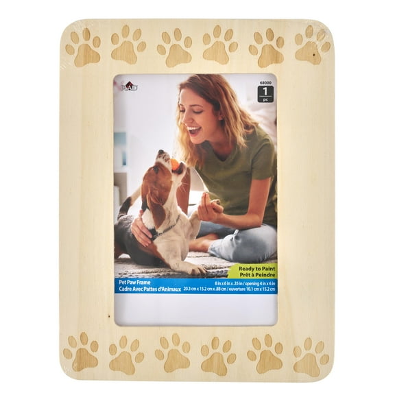 Plaid Unpainted Wood Surfaces Paw Print Photo Frame, 6" x 8"