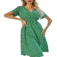 thumbnail image 1 of QJUHUNG Femmes Manches Courtes V Cou Imprimé Floral Robe Soleil Été Swing Midi Robe, 1 of 4