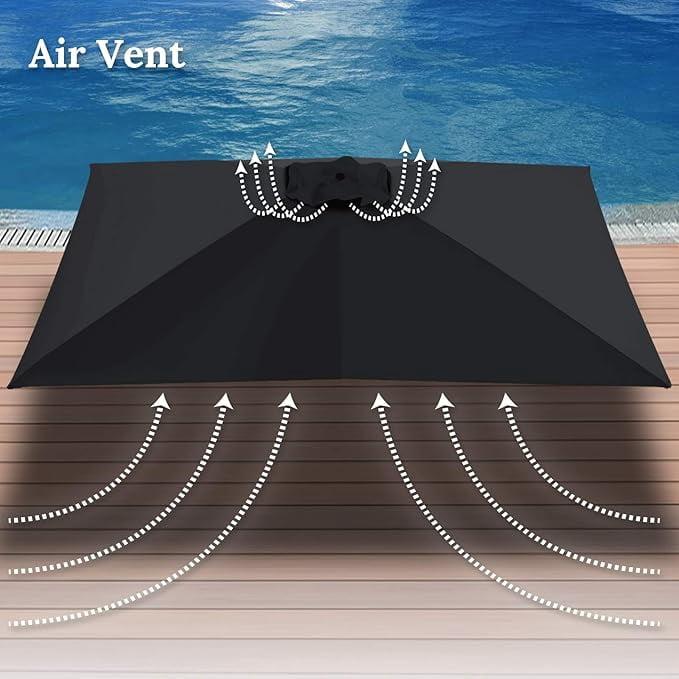SOLAXO 6-Rib 10'x6.5' Solar Patio Umbrella Replacement Canopy cover for Outdoor