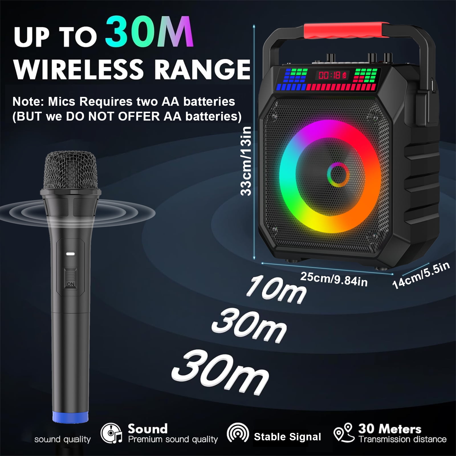 Socodox Karaoke Machine ,Portable Bluetooth Speaker with 2 Wireless Microphones for Adult Kid,Karaoke Supports TF/AUX/USB for Home Party with Lights