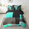 thumbnail image 2 of Feelyou Chic Geometric Abstract Bedding Comforter Set 7 Pieces, Cyan Square Rectangle Full Bedding Set, Teen Kid Child Adult Reversible Fitted Sheet Flat Sheet, Breathable Home Decor, 2 of 7