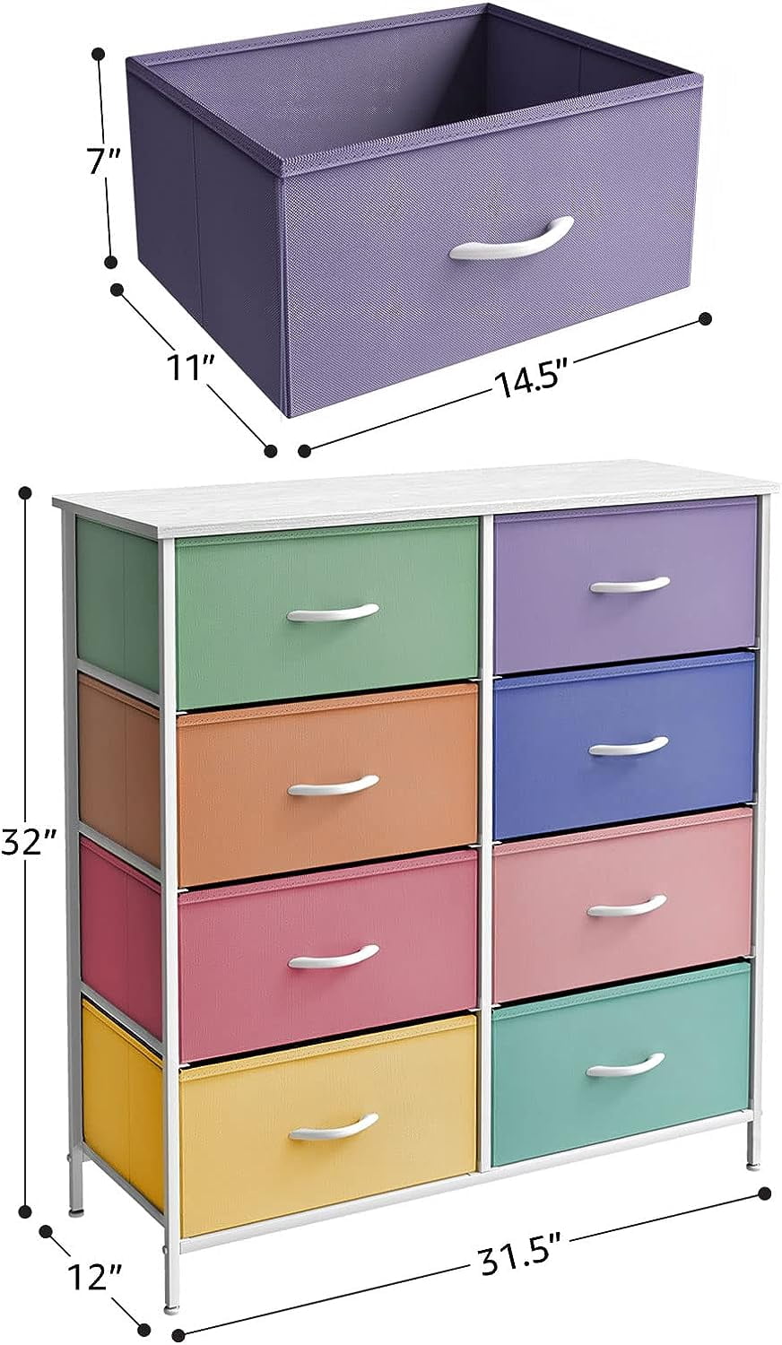 Sorbus Kids 8-Drawer Dresser Storage Tower, Steel Frame, Wood Top, Multi Pastel 2