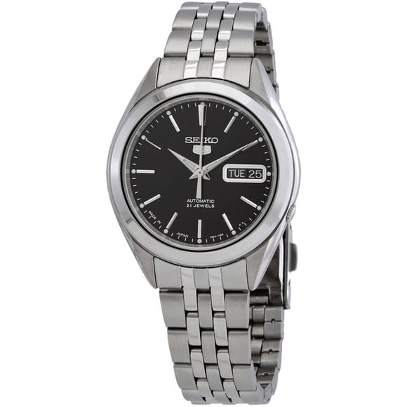 Seiko Reloj 5 para Hombre, de Acero Inoxidable y Esfera Negra, Modelo SNKL23J1