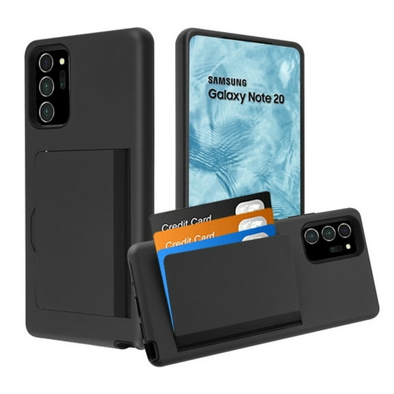 Samsung Galaxy Note 20 / 6.7" Wallet Phone Case Ultra Protective Cover with 3 Cedit Card ID Holder Slot [Slim] Heavy Duty Shockproof Hybrid Hard PC   TPU Rubber BLACK Cover for Samsung Galaxy Note 20