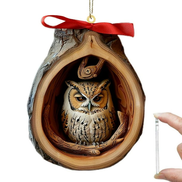 LUVCLS Adorno navideño de animales, adorno acrílico 2D con patrón de animales para árbol de Navidad, adorno colgante de búho con decoraciones forestales, adornos de búho para amigos para árbol de Na