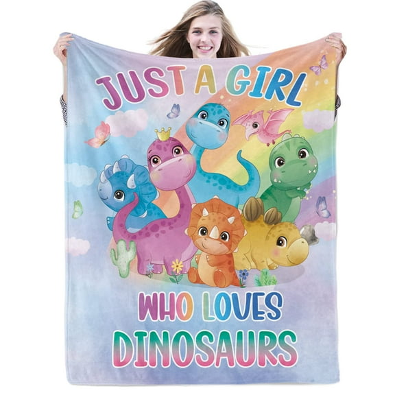 Kainsy Just a Girl Who Loves Dinosaurs Blanket Cute Dino Throw Blankets Gifts for Girls Kids Warm Soft Plush Lightweight Flannel Fleece Blanket All Season for Couch Sofa(30"x40")