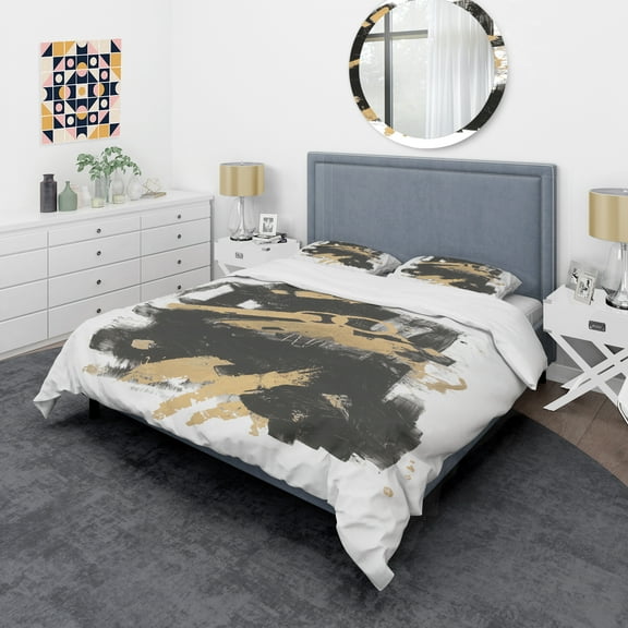 Designart 'Gold and Black drift I' Glam Duvet Cover Set
