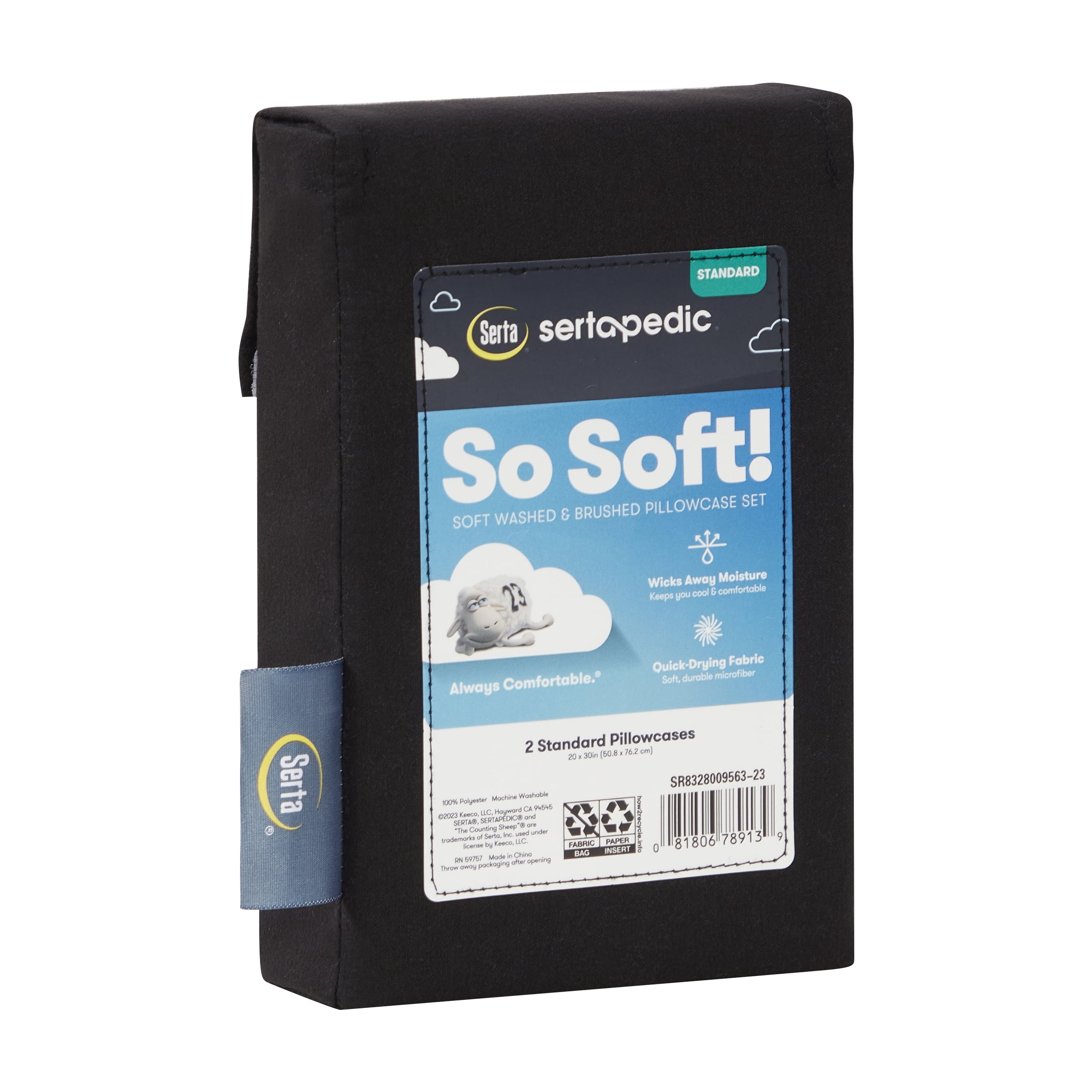 Serta So Soft Black Pillowcases, Standard/Queen (2 Count)