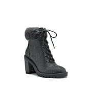 Jessica Simpson Deliah Pewter Multi Dazzling Fur Cuff Block Heel Combat Bootie (9, PEWTER MULTI)