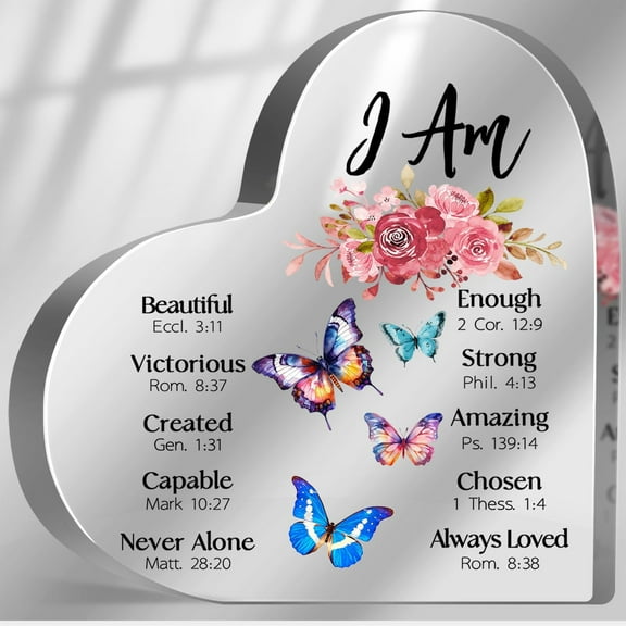 Religious Inspirational Gifts for Women, Religious Scripture Gifts Presents for Sister Mom Friend, Christian Home Office Desk Butterfly Decor, Acrylic Hearts Plaques with Bible Verse