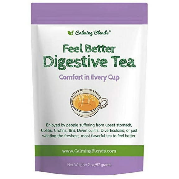 Calming Blends Feel Better Tea for Upset Stomach | Certified Organic, Caffeine Free | Crohns, IBS, Colitis, Stress | 36 Cups