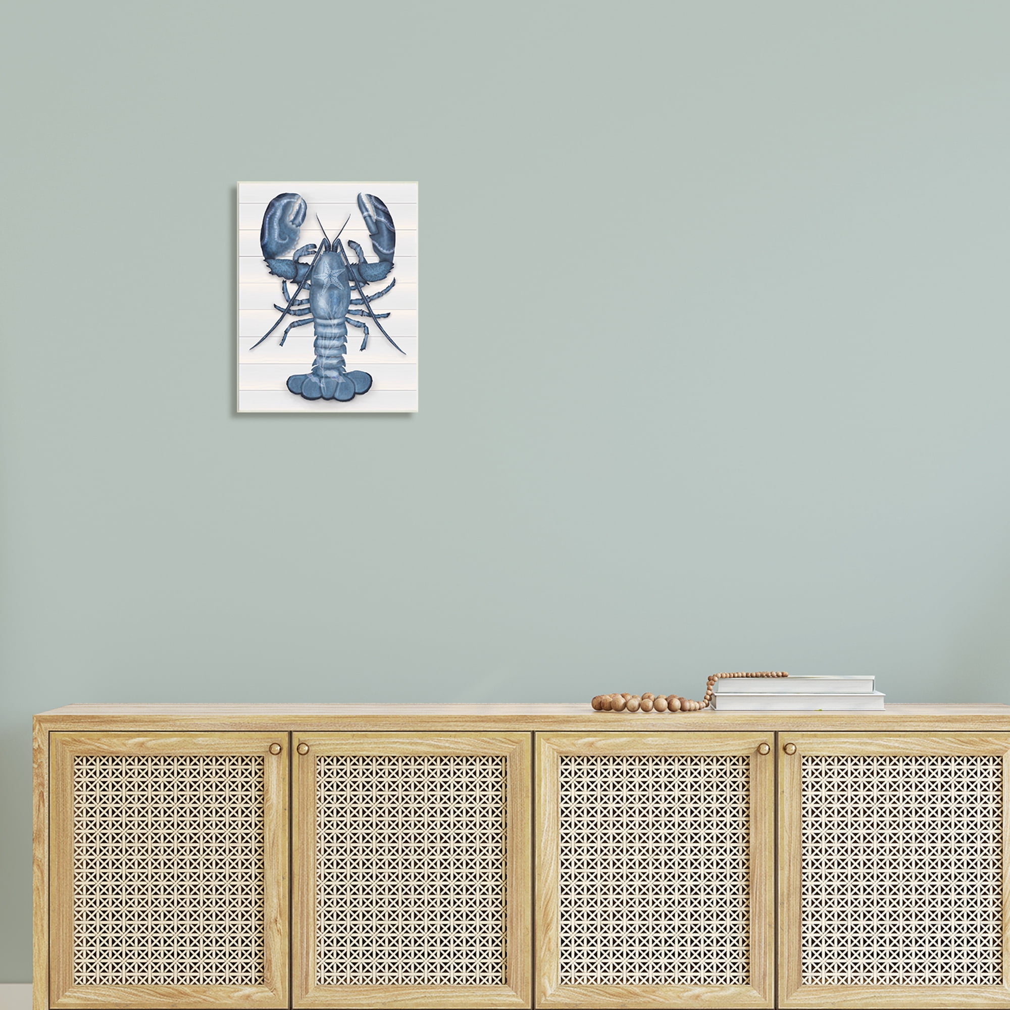 Stupell Industries Detailed Blue Lobster Starfish Botanical Motif Panels Graphic Art Unframed Art Print Wall Art, Design by Darlene Seale