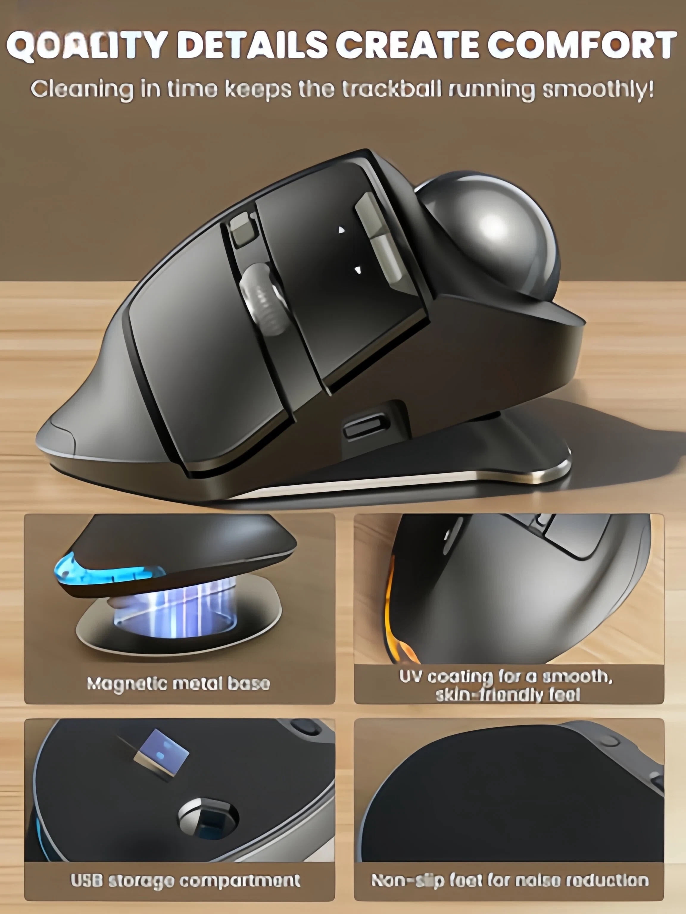 Ergonomic Wireless Trackball Mouse, Adjustable Angle, Thumb Control, Quiet Click, Rechargeable, Multi-Device Bluetooth & USB, for Windows Mac-Blue Ball