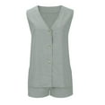 thumbnail image 6 of Diufon Women's 2 Piece Casual Outfits V Neck Sleeveless Button Tank Tops Solid Color Shorts Sets with Pockets, 6 of 7