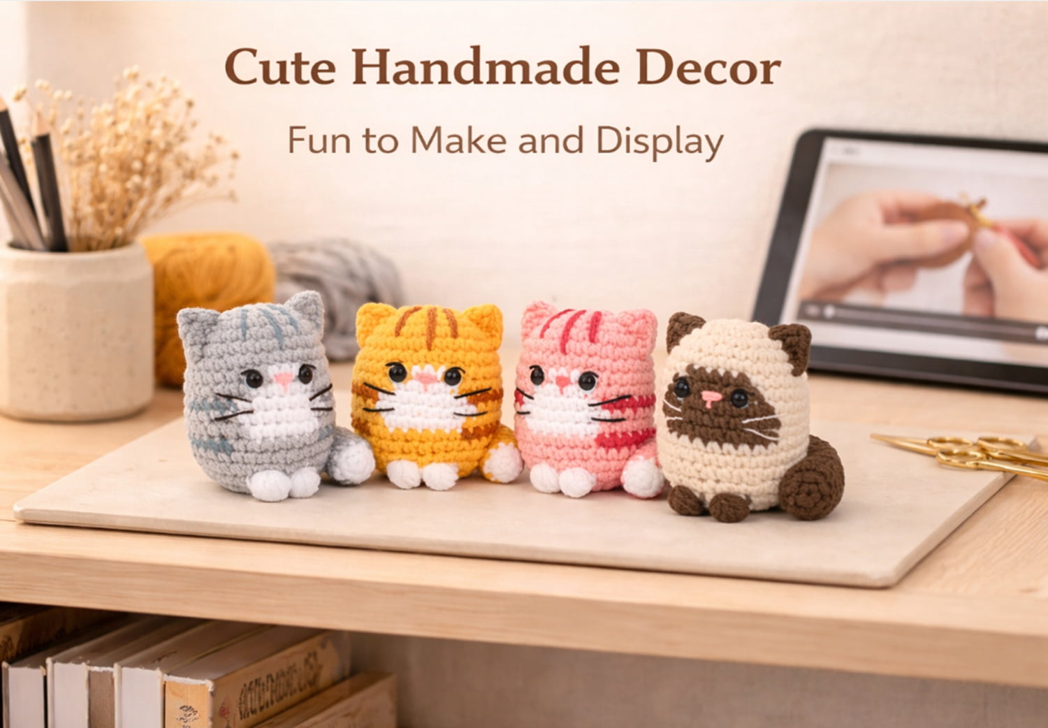 4 Pack Cat Crochet Kit for Beginners, Cat Amigurumi Starter Set with Step by Step Video Tutorials, TIKA