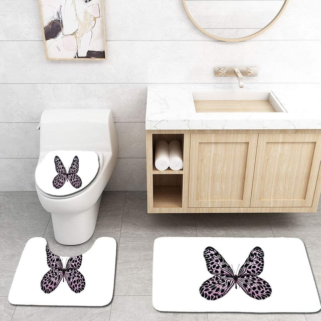 ABPHQTO Mariposa violeta aislado en blanco Juego de alfombras de baño de 3 piezas Alfombra de baño Alfombra de contorno y tapa de inodoro ABPHQTO Cont-CHAPPLE-32631