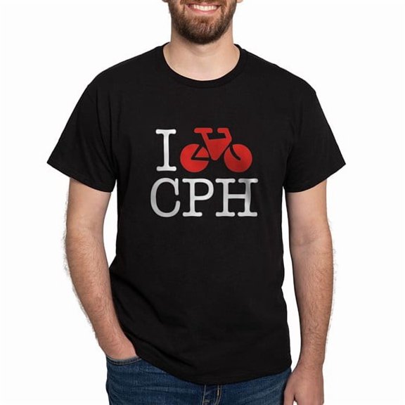 CafePress - I Bike Copenhagen Multi Colored T Shirt - Men's Classic Cotton T-Shirts